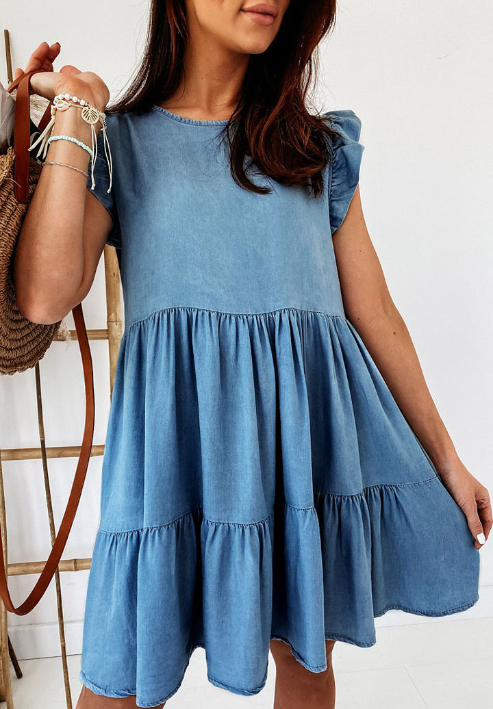 Casual cotton dress for women with voluminous ruffle details and an A-line cut Chic & Stil