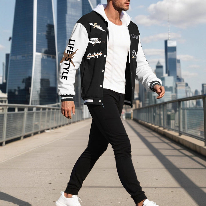 Men's College Style Sports Jacket Set and Jogging Pants with Colorful Patterns Lune London