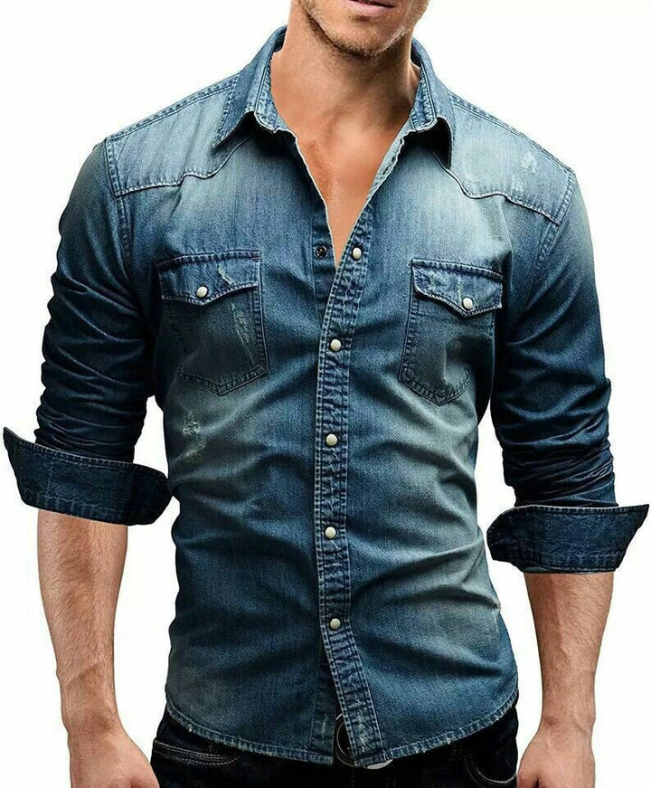 Men's denim shirt with stylish flap pockets and a fashionable slim fit Lune London