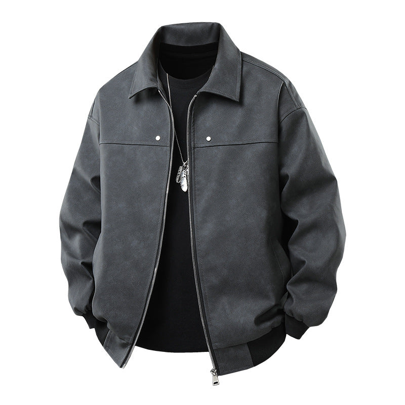 Casual synthetic leather jacket for men with a loose fit and practical zip pockets Lune London