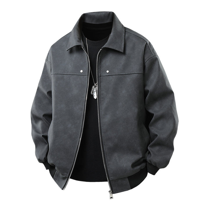 Casual synthetic leather jacket for men with a loose fit and practical zip pockets Lune London