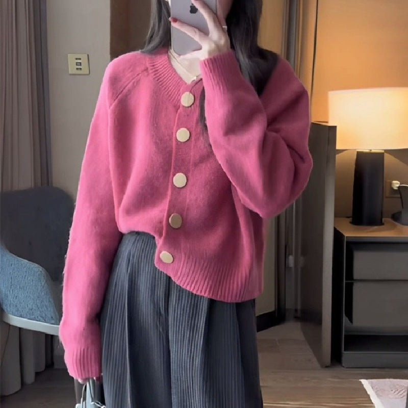 Women’s knit jacket with gold button closure and loose fit Lune London