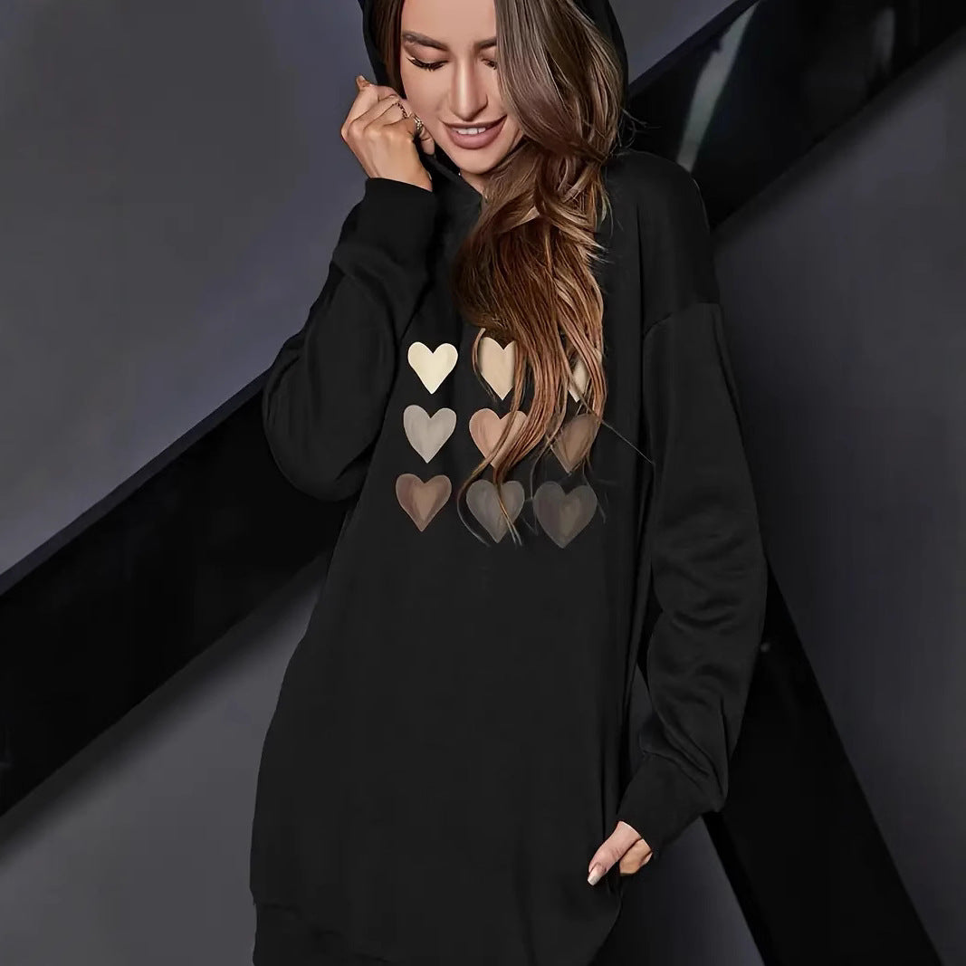 Hooded dress for women with heart-shaped print Lune London
