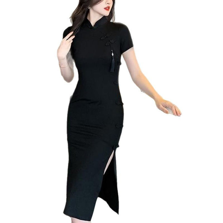 Ladies elegant bodycon dress with high slit and short sleeves Lune London