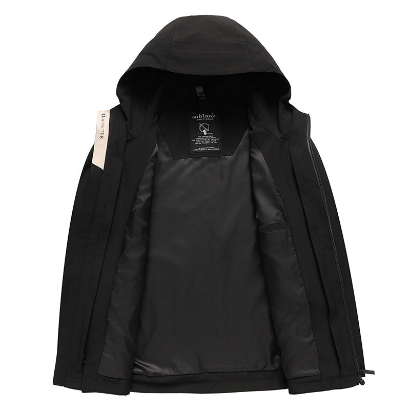 Multifunctional outdoor jacket for men with removable hood Lune London