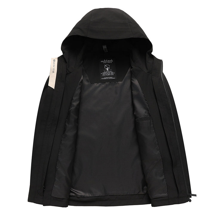 Multifunctional outdoor jacket for men with removable hood Lune London