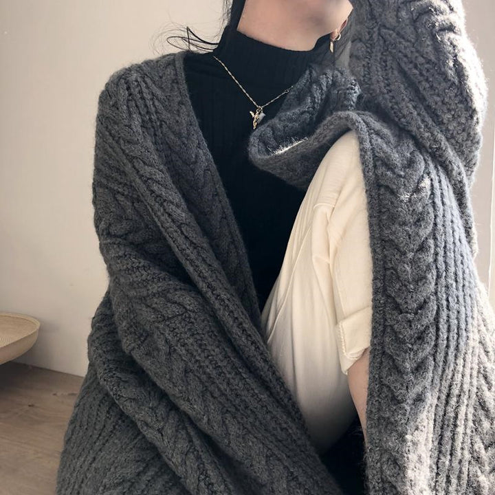 Chunky knit coat for women with drawstring and deep pockets Lune Londonl