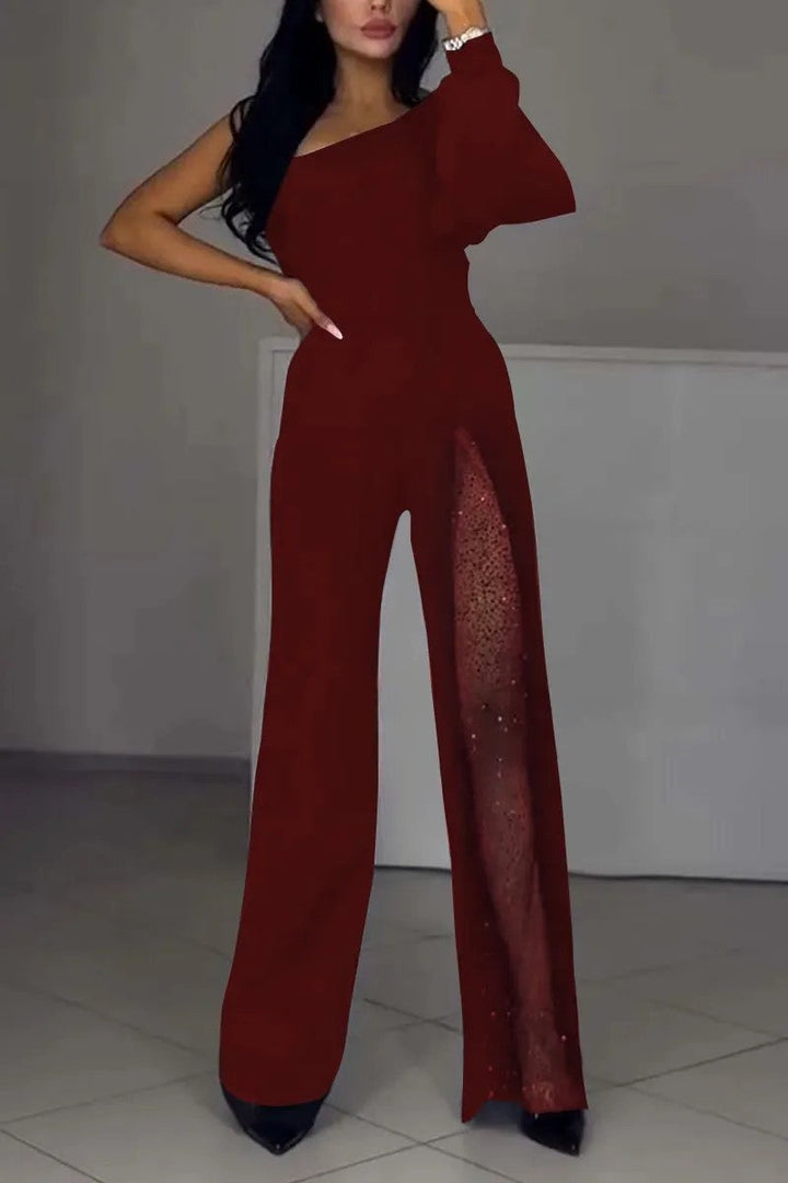 Women Elegant Jumpsuit with Transparent Inserts and Sequins Lune London