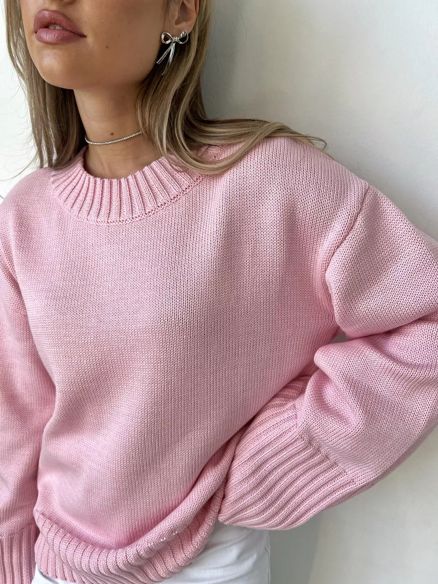Casual knit sweater for women with high collar and wide ribbed edges Lune London