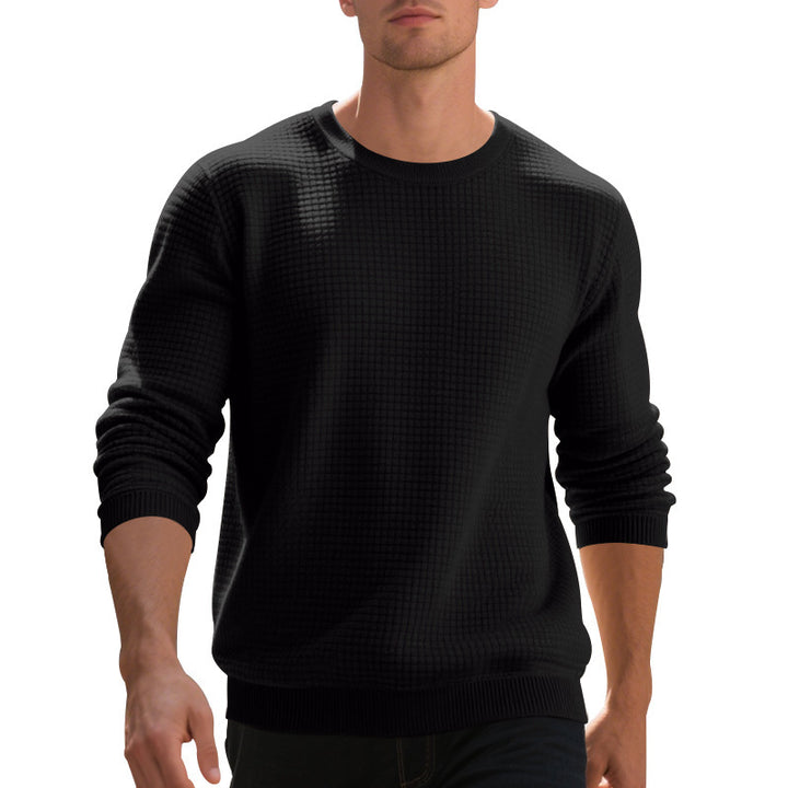 Elegant structured knit sweater for men with a round neck and comfortable feel. Chic and style