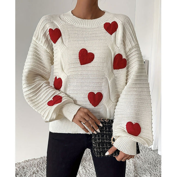 Pull femme en tricot avec appliqués en forme de cœur au design moderne Chic & Stil