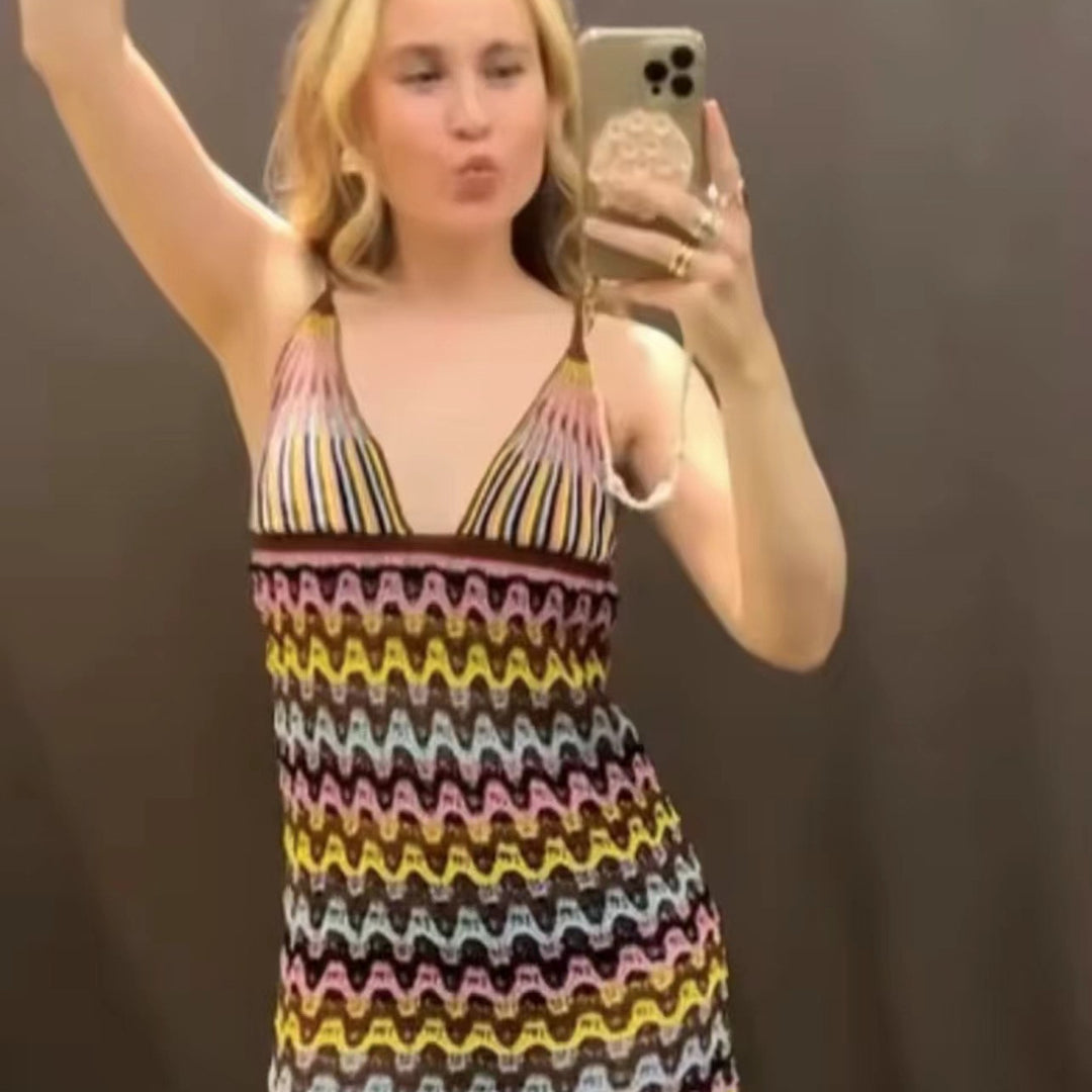Summer chiffon dress for women with wave pattern and adjustable straps Lune London