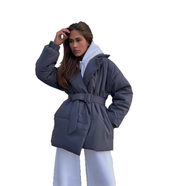 Quilted transition jacket for women with a belted waist and warm inner lining Lune London