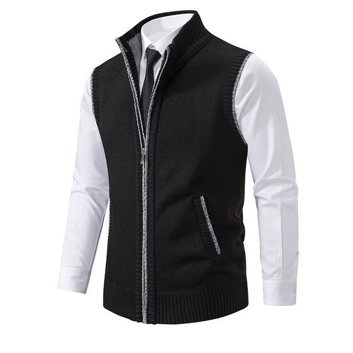 Men's Knit Vest with Zipper and Textured Design Lune London