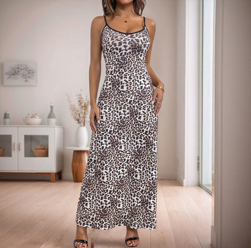 Maxi dress with leopard print for women with adjustable straps Lune London