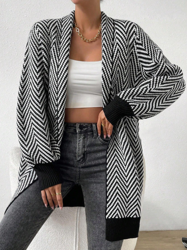 Women Long-Sleeve Cardigan In Modern Chevron Design Lune London