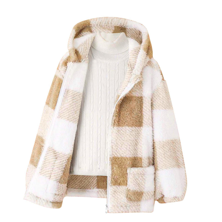 Fleece jacket for women with plaid pattern and practical pockets Lune London