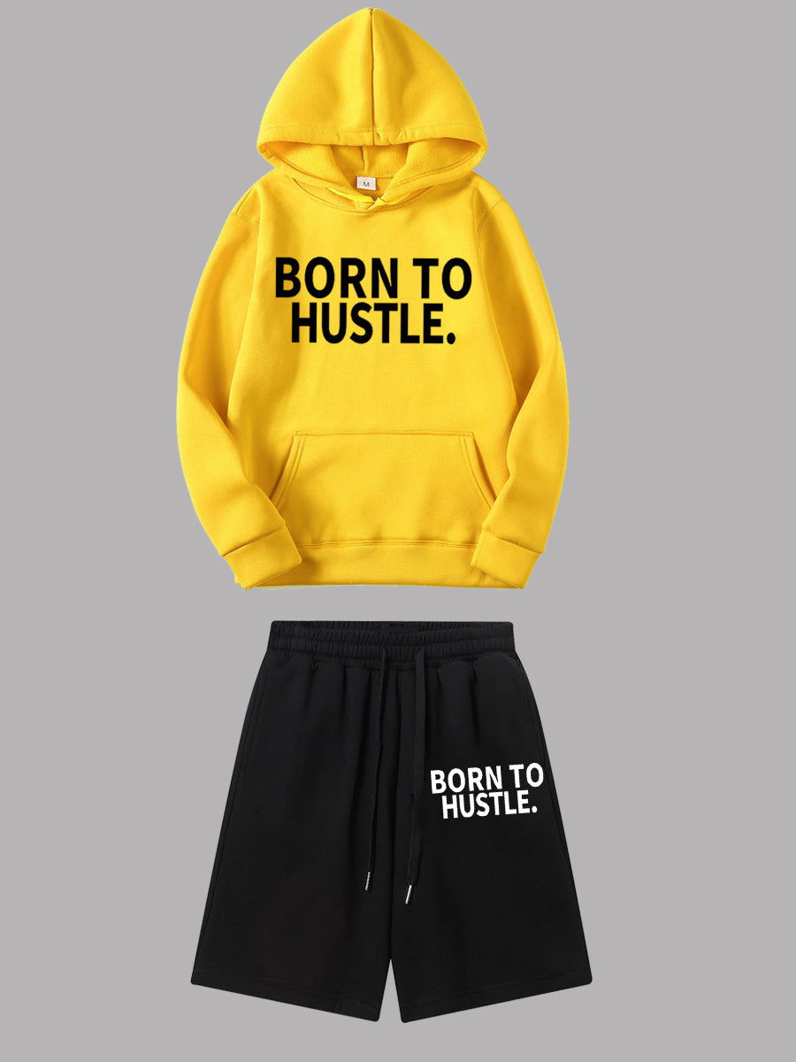 Women's hoodie and sporty shorts set with motivational Lune London inscription