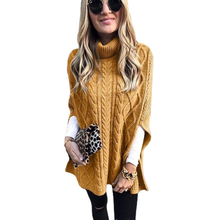 Knitted poncho for women with high collar Lune London