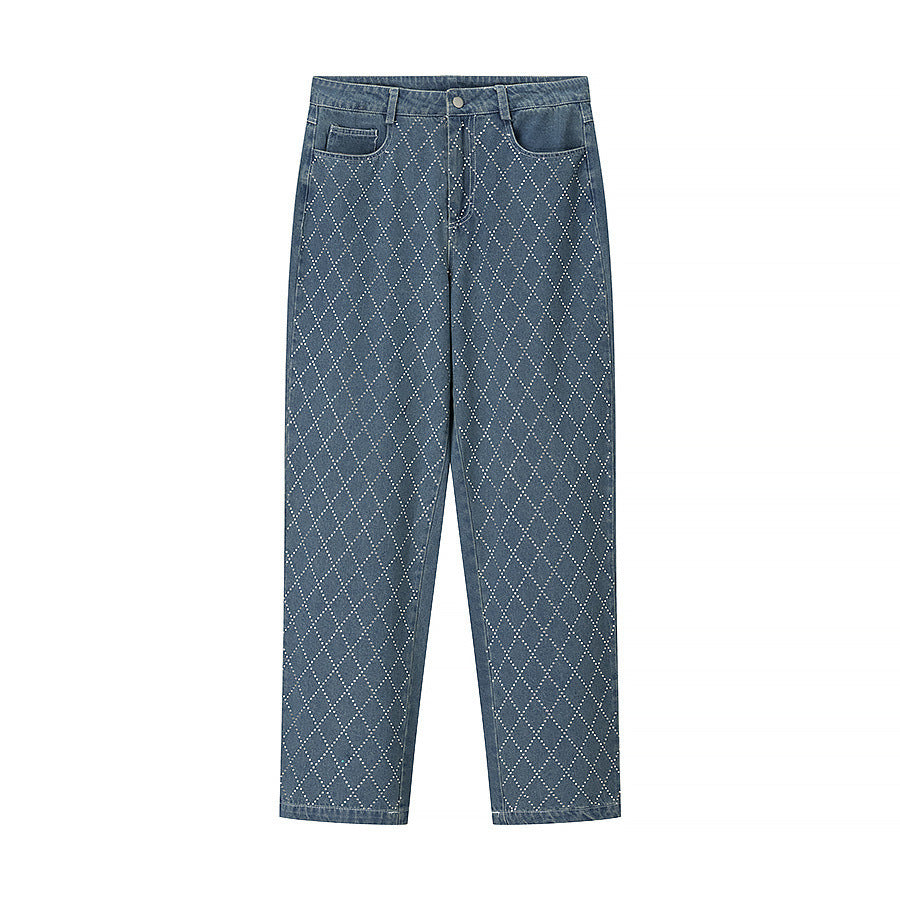 High-waisted jeans for women with a modern plaid pattern Lune London