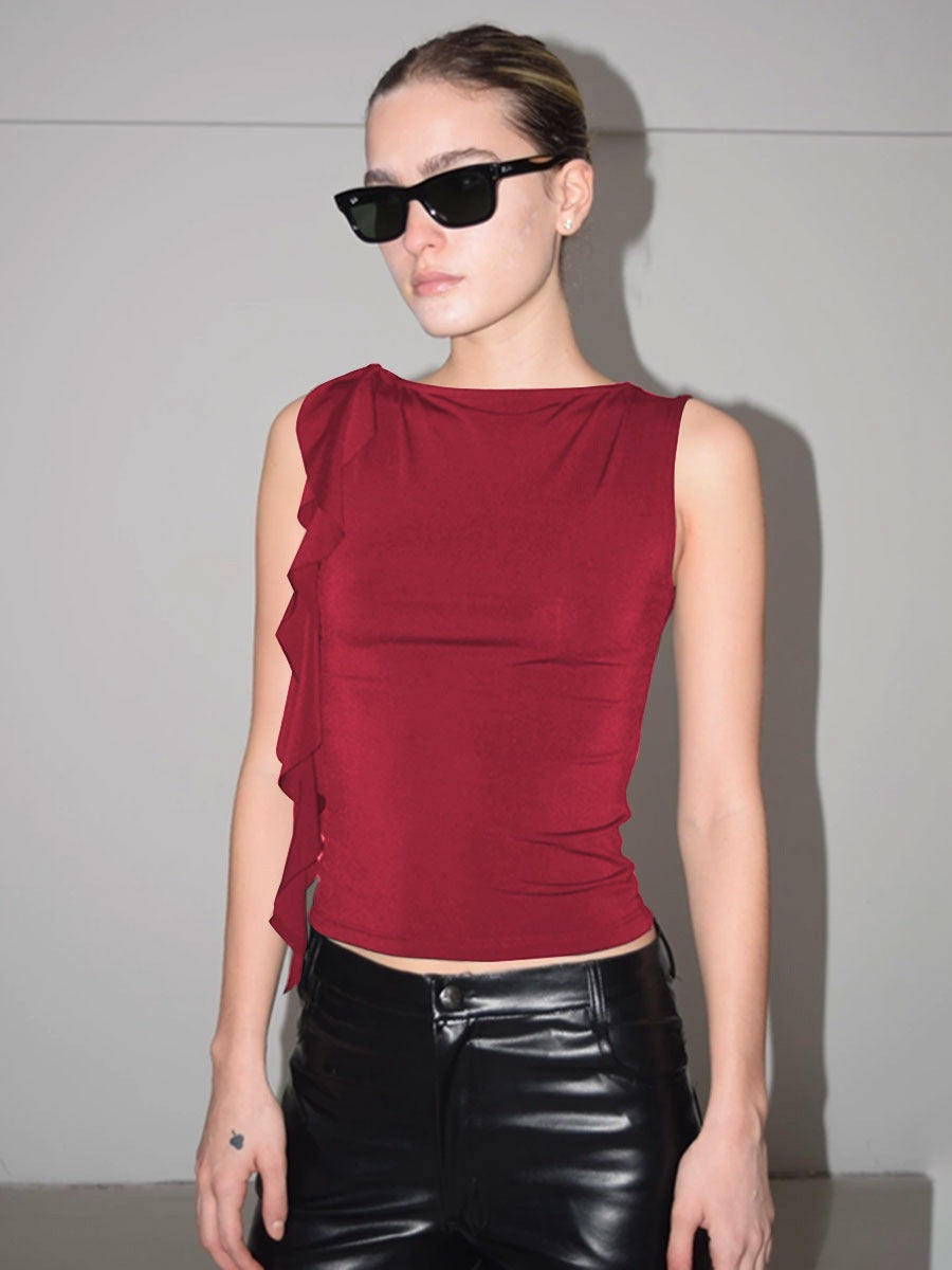 Women Asymmetrical Chic Ruffle Top