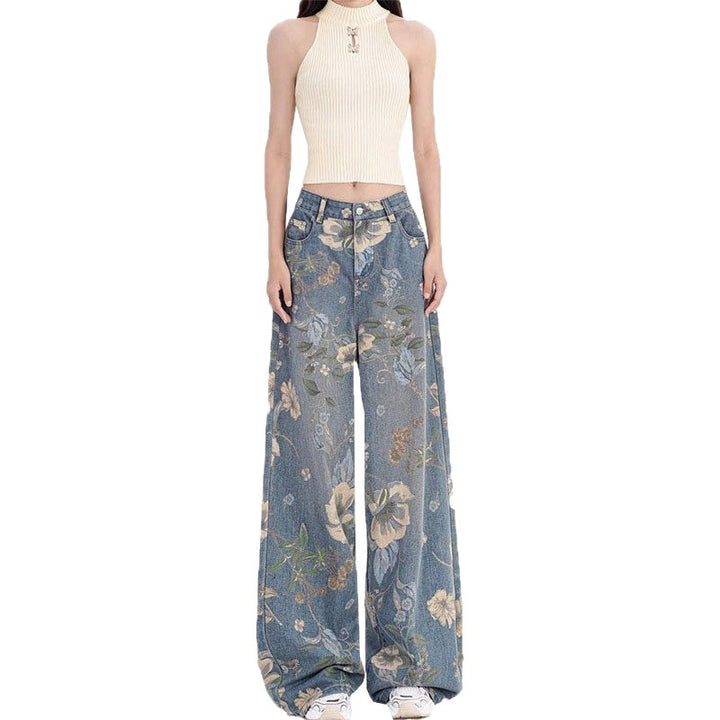 Jean femme à coupe large avec motifs floraux Chic & Stil