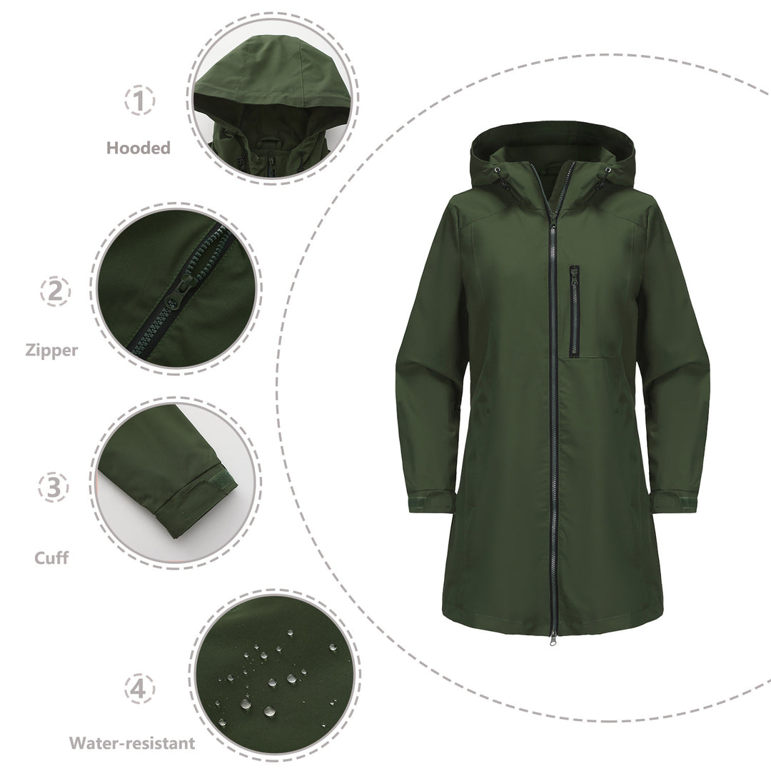 Women's modern rain jacket with hood and practical pockets Lune London