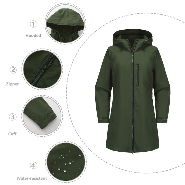 Women's modern rain jacket with hood and practical pockets Lune London