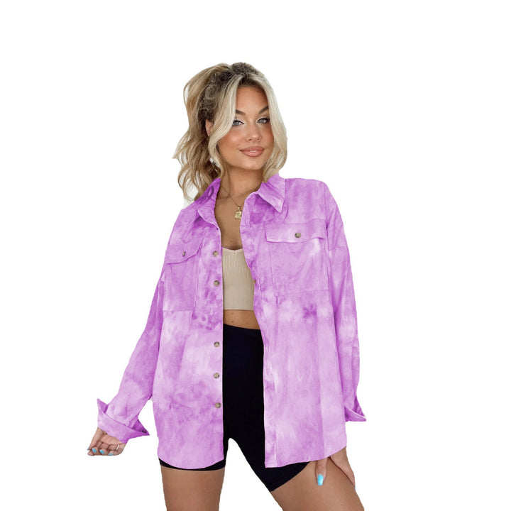 Women's Oversize Denim Shirt Jacket in Trendy Tie-Dye Design Lune London