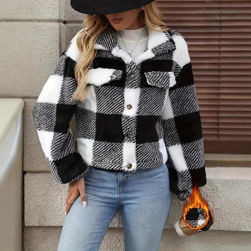 Cool plush leisure jacket for women with check pattern Lune London