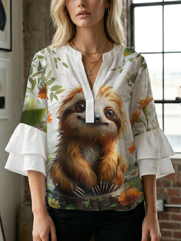 Women Elegant Top with Voluminous Puff Sleeves and Floral Print Lune London
