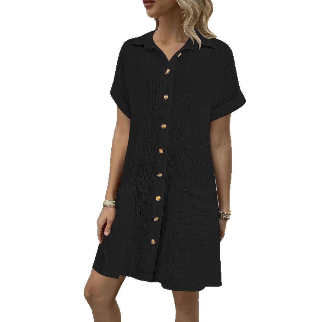 Shirt dress for ladies with textured surface and practical pockets Lune London