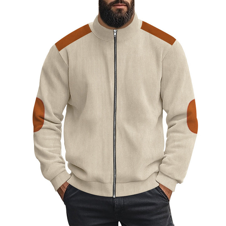 Sporty knitted jacket for men with contrasting leather applications Lune London