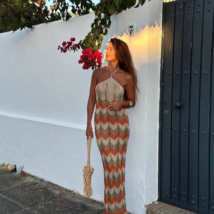 Maxi dress for women with a refined zigzag pattern Lune London