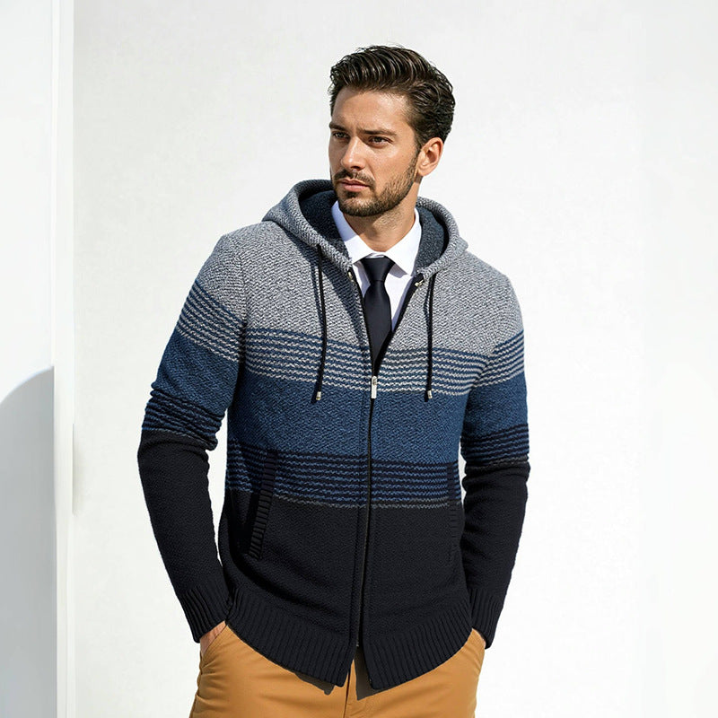 Design coat for men with hood and structured knitted pattern Lune London