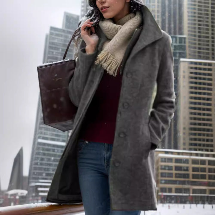 Ladies Elegant wool coat with modern button details Lune London