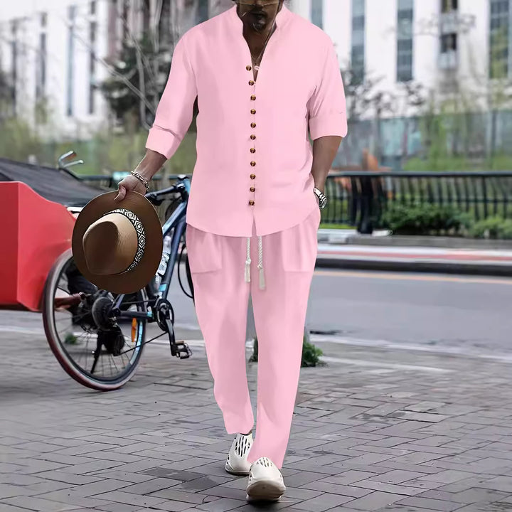 Men's Casual Button-Up Shirt and Relaxed Fit Pants Set Lune London