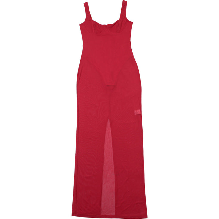 Lune London transparent maxi dress for ladies with seductive neckline and high slit