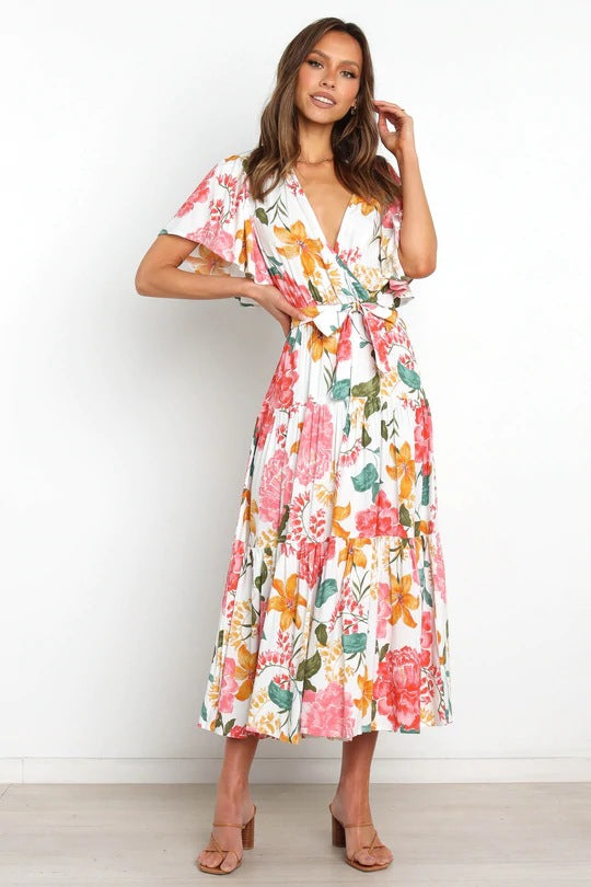 Chic Floral Ruffle Maxi Dress for Women