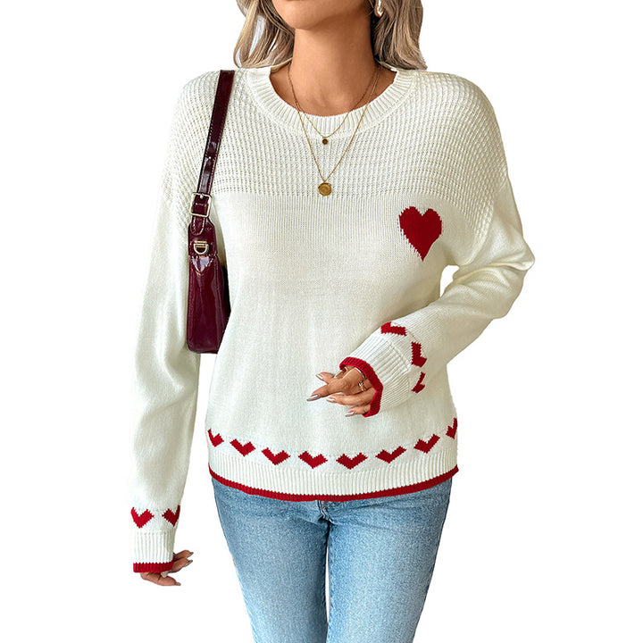 Sweater pour femmes avec motif cœur et détails contrastants Chic & Stil