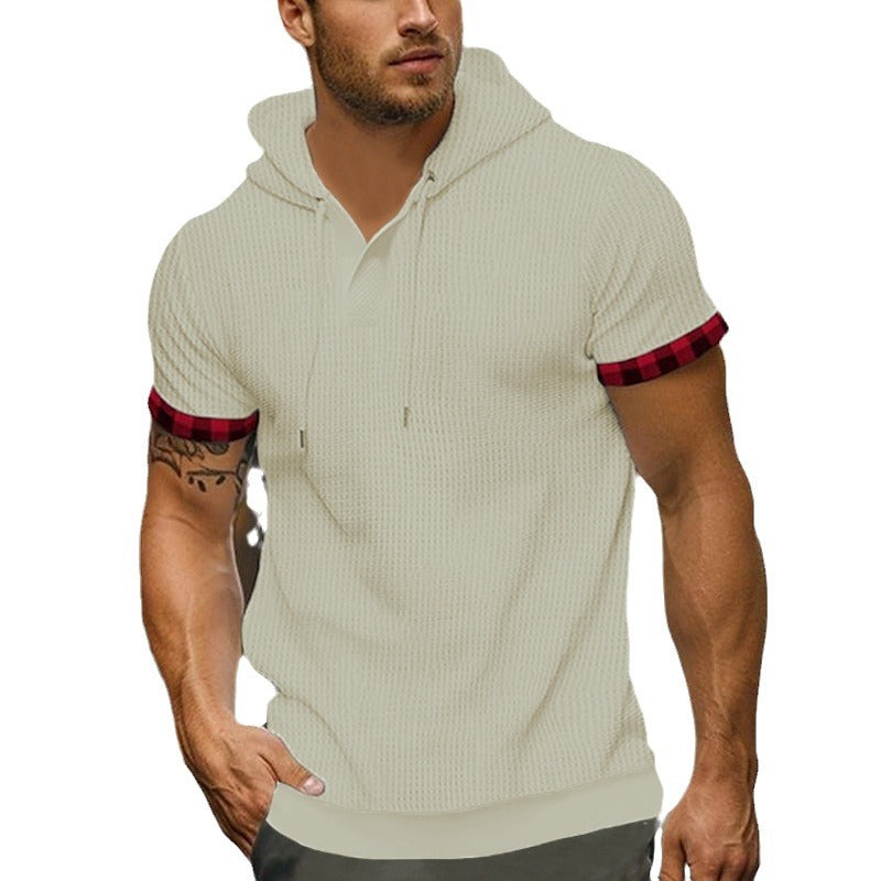 Short sleeve sporty shirt for men with hood and checkered details Lune London