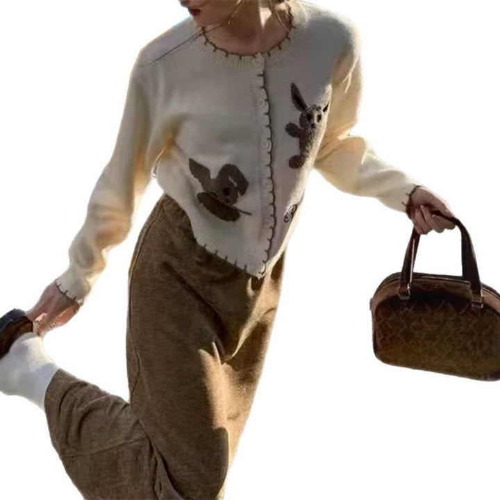 Ladies playful knitted gilet with animal pattern and button details Lune London