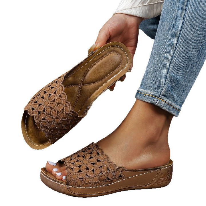 women's comfortable bath shoes with lace floral design Lune London
