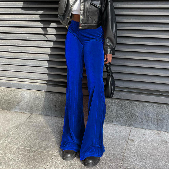 Elegant Women's Elephant Leg Pants With High Waist And Smooth Chic Material