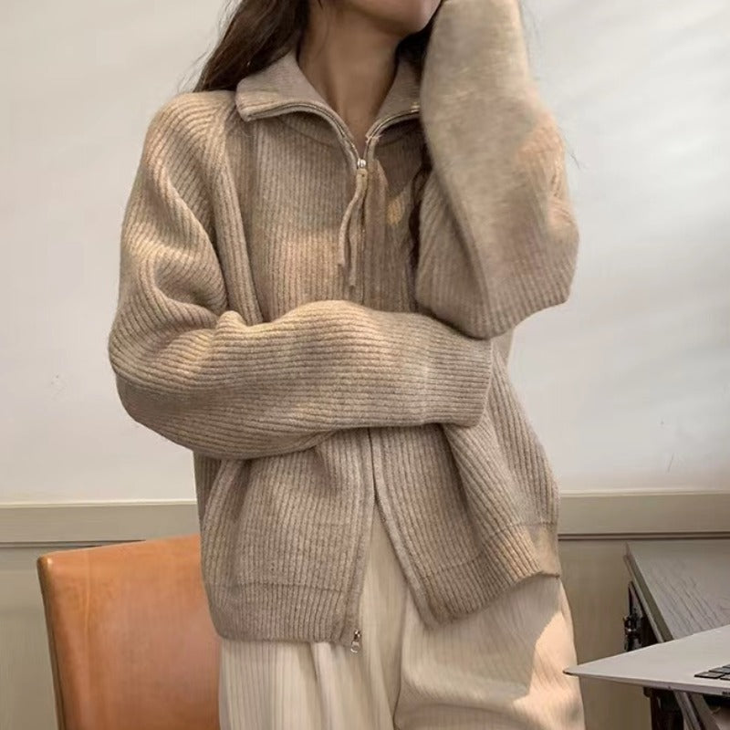 Cardigan pour femme avec col montant et fermeture éclair Chic & Stil