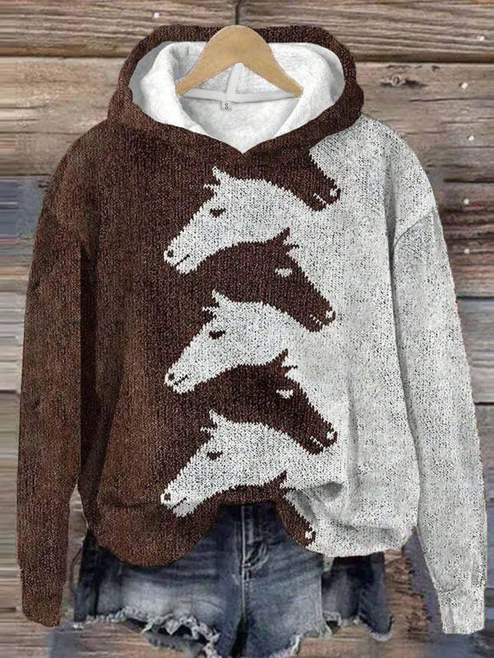 Women's Hoodie with Creative Horse Pattern and Comfortable Fit Lune London