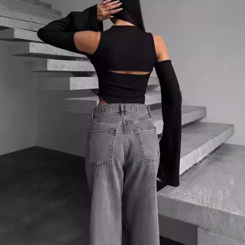 Long sleeve t-shirt for women with an innovative cut-out design and fitted sleeves Lune London