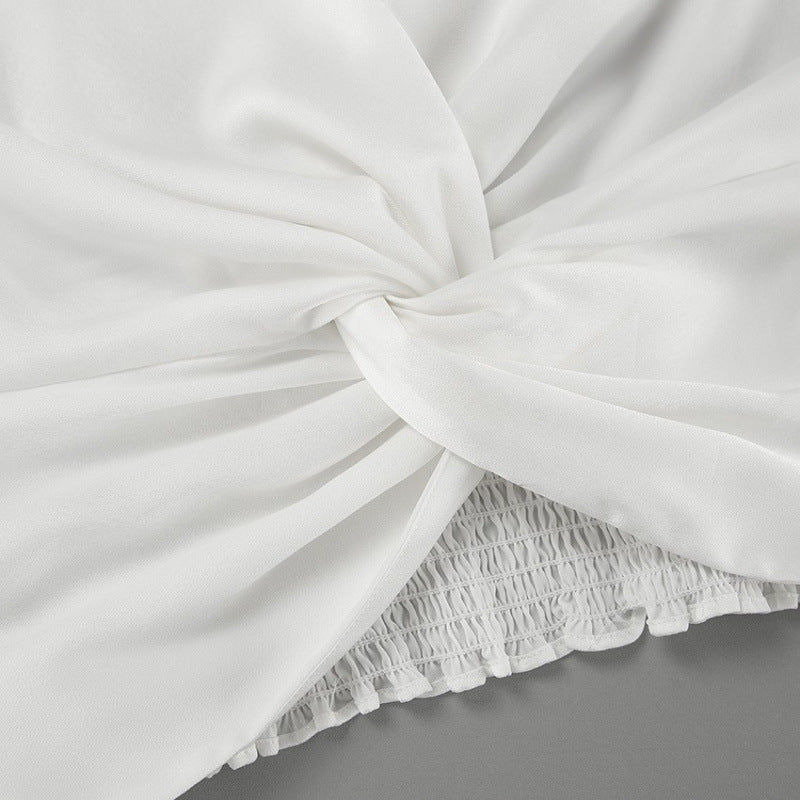 Ladies Elegant Twisted V-Neck Blouse with Chic Ruffled Seams and Style