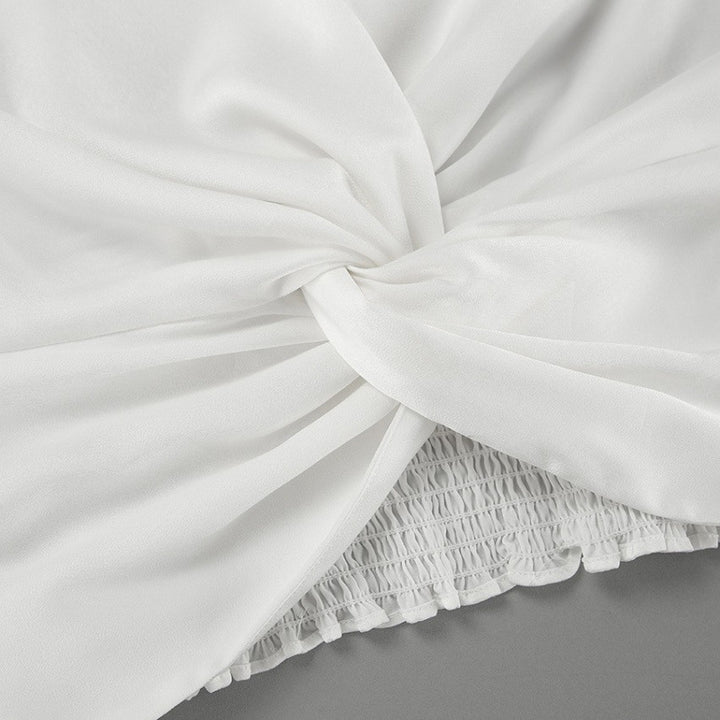 Ladies Elegant Twisted V-Neck Blouse with Chic Ruffled Seams and Style