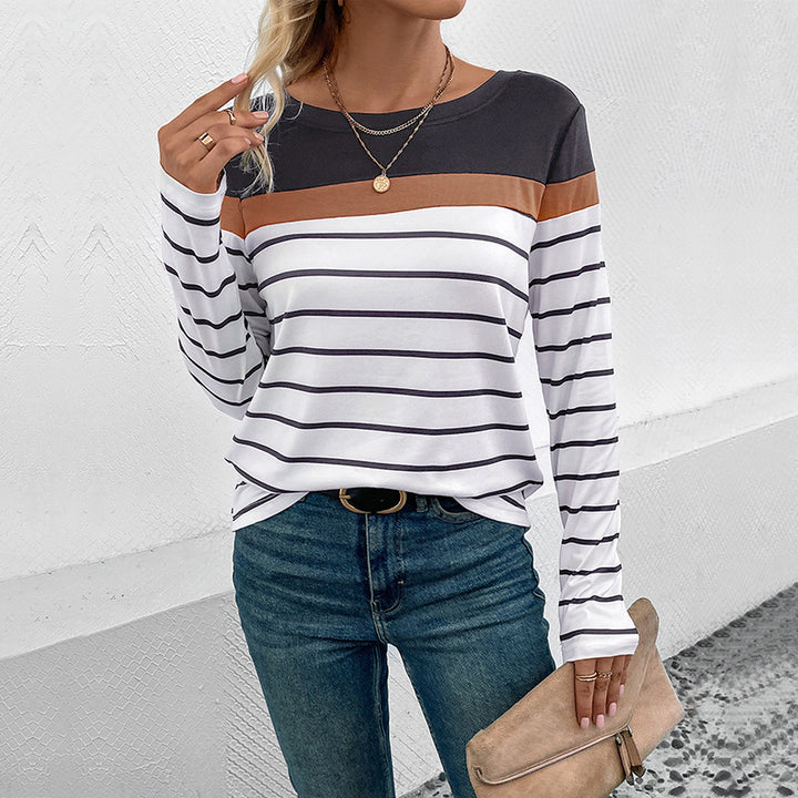 Striped long-sleeve shirt for women with a modern cut and an elegant round collar Lune London